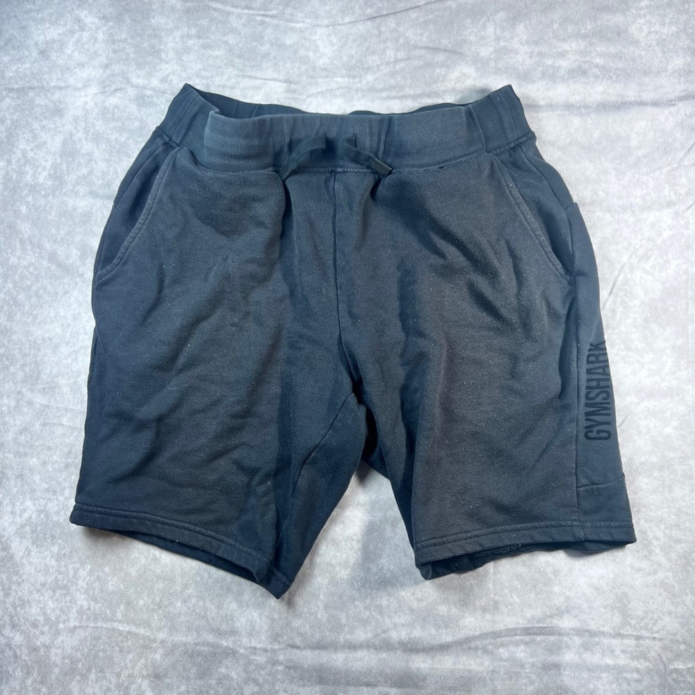 Gymshark Fleece Athletic Shorts Mens Medium Black Logo Drawstring Gym Workout
